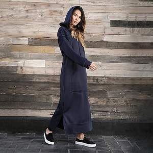 Sudadera informal de manga larga con capucha y abertura para mujer, vestido maxi con bolsillo canguro - Product Image 3