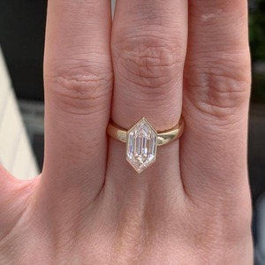 3 Ct Elongated Hexagon Cut Lab Grown Diamond Engagement Ring 14K Solid Gold Full Bezel <b>Think</b> Band Ring Proposal Wedding Ring - Product Image 5
