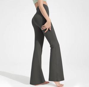High Waist <b>Flared</b> <b>Leggings</b> Solid Color Full Length Stretchy Breathable Spandex Knitted Women's All Seasons Sporty Style - Product Image 3