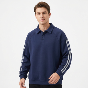 Men's Navy Blue Quarter <b>Zip</b> Sweatshirt Regular Fit Solid Casual Stand Collar Cotton Fleece Anti-Pilling Jacket Autumn Wear - Product Image 1