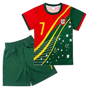 Ensemble de maillots de football pour enfants du Portugal, rouge, vert, jaune, étoiles, numéro 7, col rond, sans manches, respirant, séchage rapide, marque personnalisée, polyester - Product Image 1