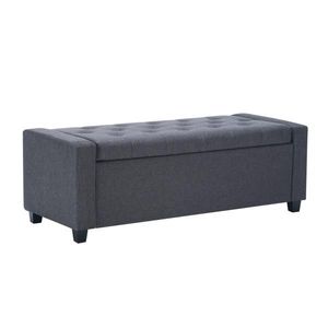 Banc de rangement rembourré en faux lin de 48 po avec accoudoirs, pour la fin du lit, la chambre, le salon ou l'entrée - Product Image 1
