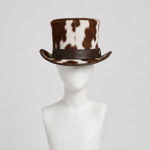 Chapeau de cowboy en cuir et fausse fourrure avec broderie 3D personnalisée motif vache, style européen et américain, unisexe adulte, toutes saisons, pour fêtes - Product Image 6
