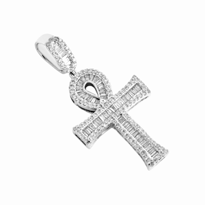Pendentif Croix Ankh Égyptienne en Or Blanc Massif 10K avec Diamants Baguette Sertis en Canal, Breloque de 1,5 po, 0,87 CT, pour Homme, Style Hip Hop, Usage Quotidien - Product Image 3