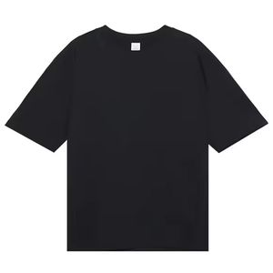 T-shirt en coton noir à manches courtes et col rond pour homme, coupe classique, tricot jersey décontracté, couleur unie, design uni teint - Product Image 1