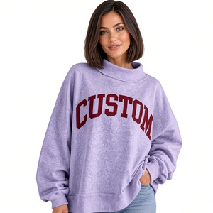 Sweat-shirt à col roulé surdimensionné personnalisé avec impression de lettres, en polaire, à manches longues, décontracté, style automne pour femmes - Product Image 1