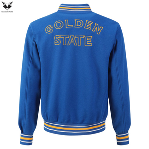 เสื้อแจ็คเก็ตวาร์ซิตี้สีน้ำเงินเข้มสำหรับผู้ชาย ปักลายโกลเด้นสเตท พร้อมแถบขอบยางยืด  บุขนแกะอุ่นสำหรับฤดูหนาว สไตล์เบสบอล - Product Image 2