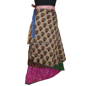 Vintage Indian Silk Sari <b>Magic</b> Wrap Around Skirts <b>Beach</b> Wear Skirt 2 Layer Reversible <b>Magic</b> Silk Sari Wrap Long Skirt Reversible - Product Image 1