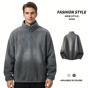 เสื้อสเวตเชิ้ตผู้ชายแบบซิป ¼ คอทรงโอ แขนยาว สีพื้น ผ้าฟลีซ อุ่นสบายสำหรับฤดูหนาว บุผ้าฝ้าย 100% กันลม สีเทา - Product Image 2