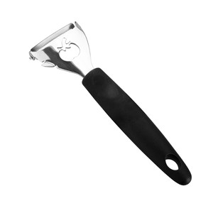 Éplucheur à pommes de terre en acier inoxydable avec poignée noire et découpe en forme de pomme pour la cuisine - Product Image 1