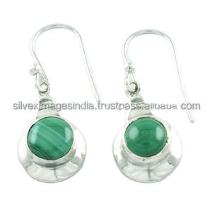 Boucles d'oreilles en argent sterling 925 faites à la main avec pierre de malachite au design cool Style mignon pour cadeau de fête de mariage fournisseur indien - Product Image 1