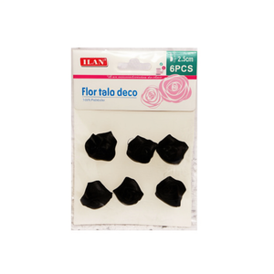 Fiore decorativo in tessuto Ilan 2,5 cm nero 6 pezzi per artigianato e decorazione - Product Image 1