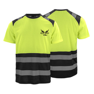 Camiseta de Manga Raglán a Rayas Amarillas y Negras de Alta Visibilidad para Hombre EKIN'IMPEX, Cuello Redondo, Tejido de Punto de Secado Rápido, Estilo Ropa de Trabajo - Product Image 1