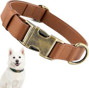 Classic Brown Leather Dog <b>Collar</b> with Metal Buckle Adjustable Design for Pets - Product Image 1
