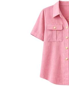 Conjunto coordinado de dos piezas rosa para mujer, camisa de manga corta con botones y pantalones cargo de pierna ancha, conjunto informal de verano para mujer. - Product Image 5