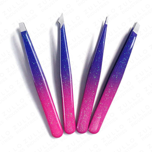 Juego de 4 Pinzas para Cejas de Acero Inoxidable, Color Morado Azul Degradado con Brillo, Punta Inclinada, Herramientas de Belleza, OEM - Product Image 2