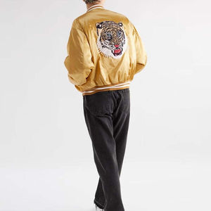 Chaqueta Sukajan Varsity de Satén para Hombre, Estilo Casual, Talla XL, Chaqueta Bomber con Bordado Universitario, Teñida Lisa y Recubierta para la Temporada de Primavera - Product Image 3