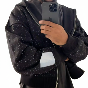 Sudadera con capucha y cremallera para hombre, de corte perfecto, el mejor material, extragrande, con efecto desgastado por el sol, con logo aplicado y pedrería en toda la prenda. - Product Image 3