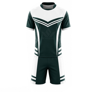 Ensemble de maillot de rugby personnalisé vert et blanc pour homme, manches courtes, col rond, polyester sublimé, évacuation de l'humidité, uniforme sportif pour équipe adulte - Product Image 6
