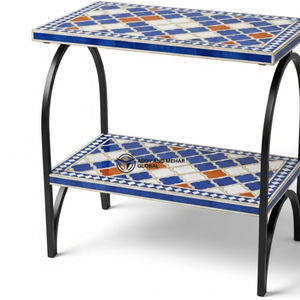 Handcrafted Bone Inlay Side <b>Table</b> <b>with</b> Metal Frame – Modern Mosaic <b>Stool</b> <b>Table</b> for Living Room & Bedroom ottomans - Product Image 3