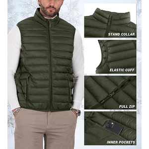Male Padded Sleeveless Jacket Quilted Down Gilet for Men Classic Olive Green Puffer Vest Lightweight Body <b>Warmer</b> - Product Image 5