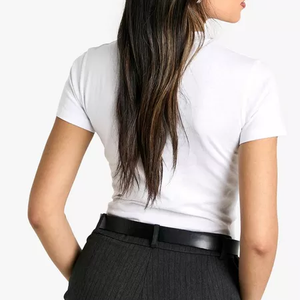 Customized <b>Women's</b> <b>White</b> Crew Neck <b>Short</b> <b>Sleeve</b> T-<b>Shirt</b> Regular Fit Solid Color Casual Jersey Your Logo Print - Product Image 3