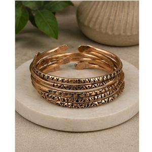 Stackable Pure Copper Open Cuff Bracelets Set Handcrafted Vintage <b>Engraved</b> <b>Bangle</b> Wholesale - Product Image 4