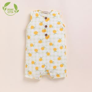 Premium Quality Organic <b>Muslin</b> Half Romper Comfort and Style Orange Print Stylish <b>Baby</b> Outfit - Product Image 1