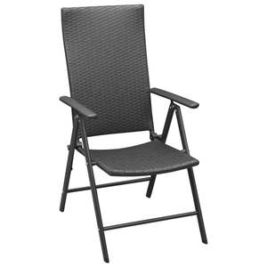 Ensemble de 4 chaises de jardin en rotin PE noir, taille moyenne, pliables, avec structure en aluminium - Product Image 2