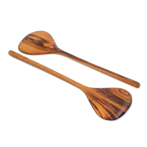Ensemble de 2 ustensiles de service en bois d'acacia, design tendance, pour servir la salade, à prix raisonnable. - Product Image 3