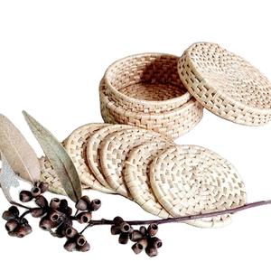 Posavasos de té creativo, accesorios de cocina, posavasos de yute de mimbre con soporte, diseño único hecho a mano - Product Image 1