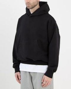 Custom Streetwear Blank Unisex Pullover <b>Black</b> Hoodies Luxury 100% Cotton Plain Heavyweight Oversized Fleece <b>Men</b> Cropped Hoodie - Product Image 2
