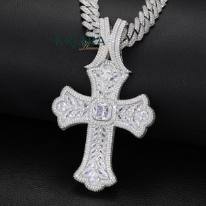 Colgante de Cruz de Diamantes en Oro Blanco para Hombre, Diamantes Cultivados en Laboratorio con Corte Marquesa, Joyería de Estilo Religioso - Product Image 1