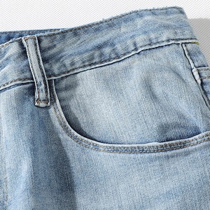 Jean droit délavé pour homme, coupe droite, taille mi-haute, en denim, pantalon décontracté en coton - Product Image 5
