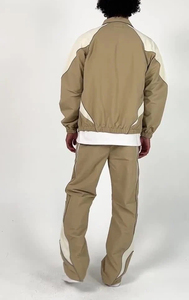 Men's Khaki Windbreaker Tracksuit Set Full Sleeve Sporty Style Turn-<b>down</b> Collar Elastic Waist Regular Fit Autumn Wear - Product Image 3