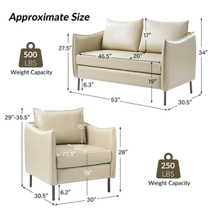 <b>SOFA</b> LOUNGE SET Contemporary from Vietnam Sectional <b>Sofa</b> style High Density <b>Sponge</b> Pillow Back Metal/Wood Faux Leather - Product Image 3