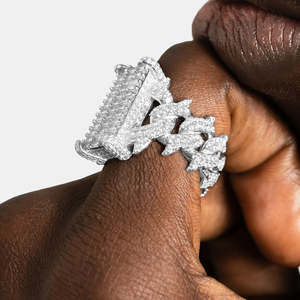 925 Sterling <b>Silver</b> Iced Out Baguette Cluster <b>Ring</b> | Luxury Hip Hop <b>Statement</b> <b>Ring</b> | White Gold Finish - Product Image 3