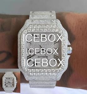 Montre-bracelet carrée pour homme en acier inoxydable avec cadran en verre, entièrement sertie de diamants, bracelet à fermoir, résistance à l'eau 10 bars - Product Image 1