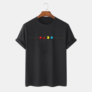 Camiseta Negra de Algodón Tejido para Hombre, Estilo Clásico Arcade, Manga Corta, Cuello Redondo, Ecológica y Transpirable - Product Image 1
