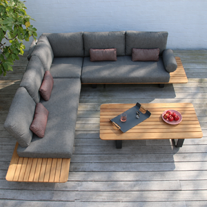 Premium Solid Teak Wood <b>L</b> <b>Shaped</b> <b>Outdoor</b> Sectional <b>Sofa</b> Platform Lounge Couch Set with Table - Product Image 1