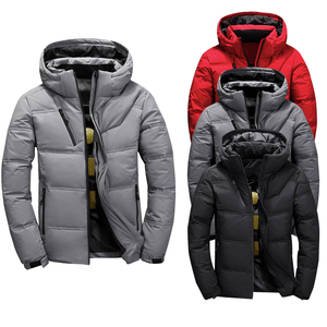 Unisex <b>Red</b> <b>Hooded</b> Puffer <b>Jacket</b> Solid Color Windproof Zipper Closure Casual Winter Outerwear Standard Polyester Coated Stand - Product Image 2