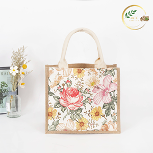 <b>Large</b> Capacity Jute Canvas Bag with Zipper Closure for Eco-Conscious Shoppers - Product Image 2