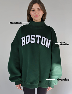 Oversized Mock Neck Sweatshirt Custom Varsity Applique Letter Pullover <b>Drop</b> Shoulder Streetwear Hoodie OEM ODM Manufacturer - Product Image 1