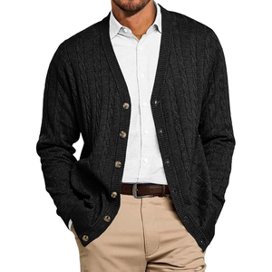 Men's Wool V-Neck <b>Cardigan</b> Full Sleeve Thick Knit Button Closure Autumn Solid Color Anti-Pilling Sweater - Product Image 6