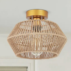 Irregular Flush Mount Ceiling <b>Light</b> Hallway Beige <b>Rope</b> Woven <b>Light</b> Fixture - Product Image 2