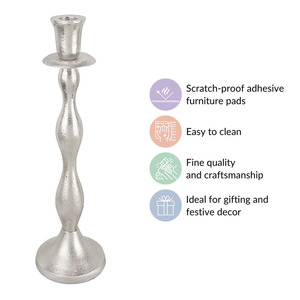Support à bougie en métal finition argentée de style moderne, avec un design de tige ondulée texturée, durable et parfait pour une décoration élégante. - Product Image 6