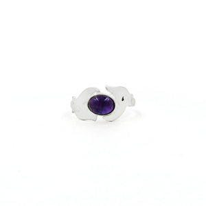 Amethyst Gemstone Dolphin <b>Ring</b> Silver Plated Brass Oval Purple Stone <b>Statement</b> <b>Ring</b> Wholesale Jewelry - Product Image 3