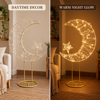 Grande lampe de sol LED en bois en forme de lune avec support doré, lumière chaude pour le Ramadan, les fêtes de l'Aïd, le salon, la chambre, le couloir