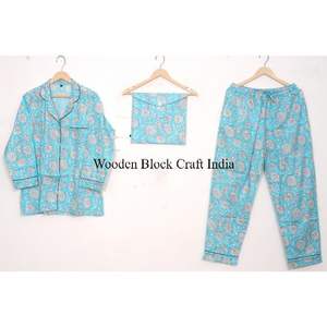 ชุดนอนผ้าฝ้ายเนื้อนุ่มพิมพ์ลายดอกไม้ด้วยมือ ชุดนอนแขนยาวสำหรับผู้หญิง ใส่สบายๆ ในช่วงฤดูร้อน เหมาะสำหรับใช้ในชีวิตประจำวัน - Product Image 6