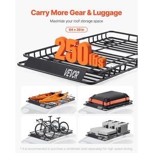 Portapacchi Universale da Tetto 44.1 X 34.3 X 10.2 Pollici, Cesto Portatutto 64 X 39 X 4.1 Pollici, Cinghie a Cricchetto, Box da Tetto per Auto - Product Image 2